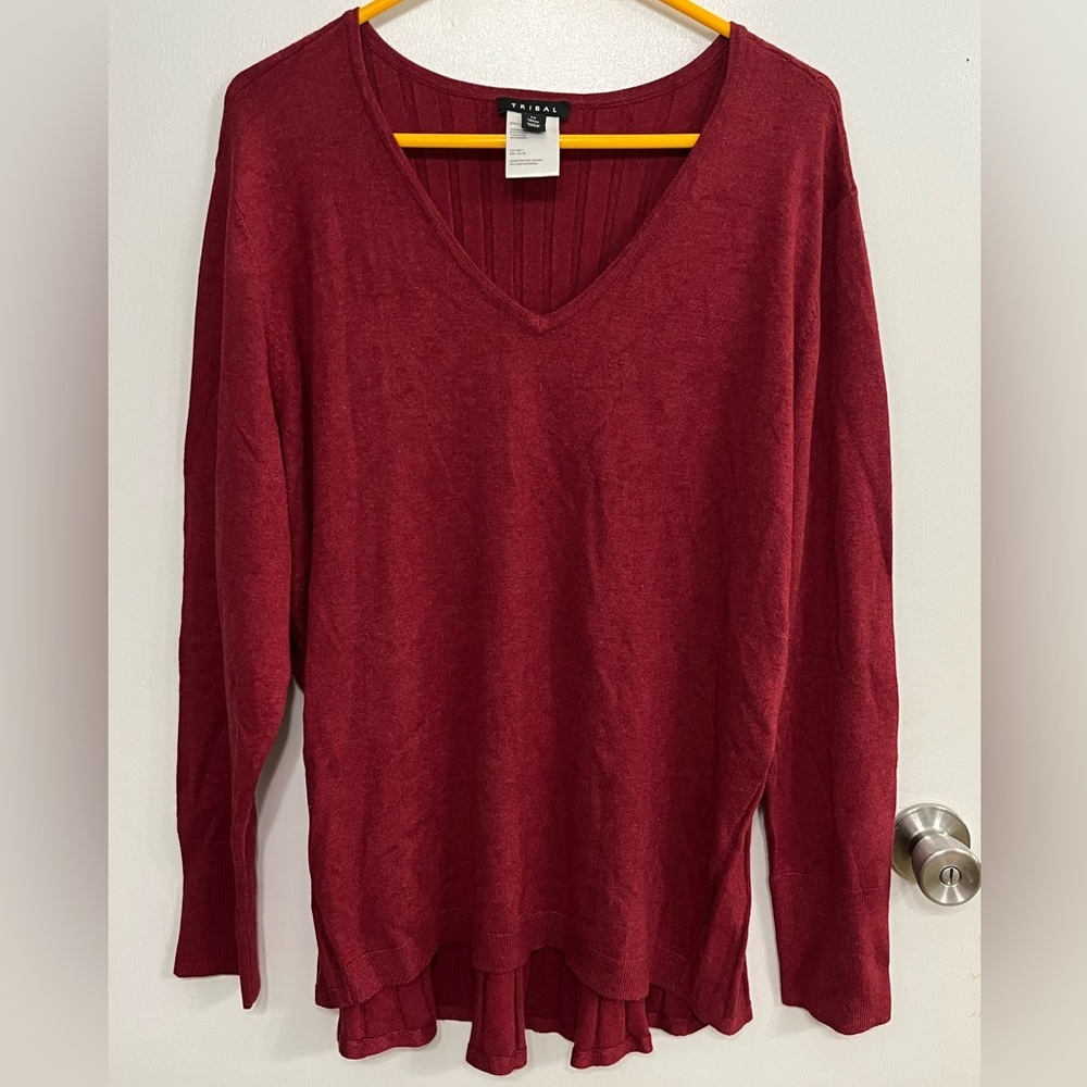 Tribal Burgundy V-Neck Lightweight Sweater, size 2X